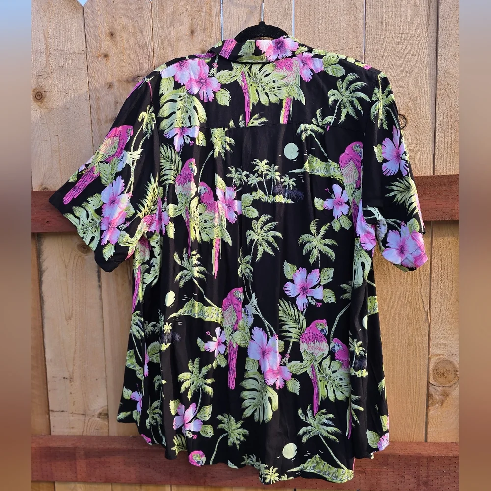 Pink‎ and Green Dress Shirt with Tropical Floral Pattern